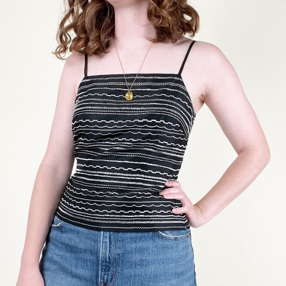 Vintage 90s Y2K 100% Silk Embroidered Tank Top Squared Neck Blouse Cami Shirt